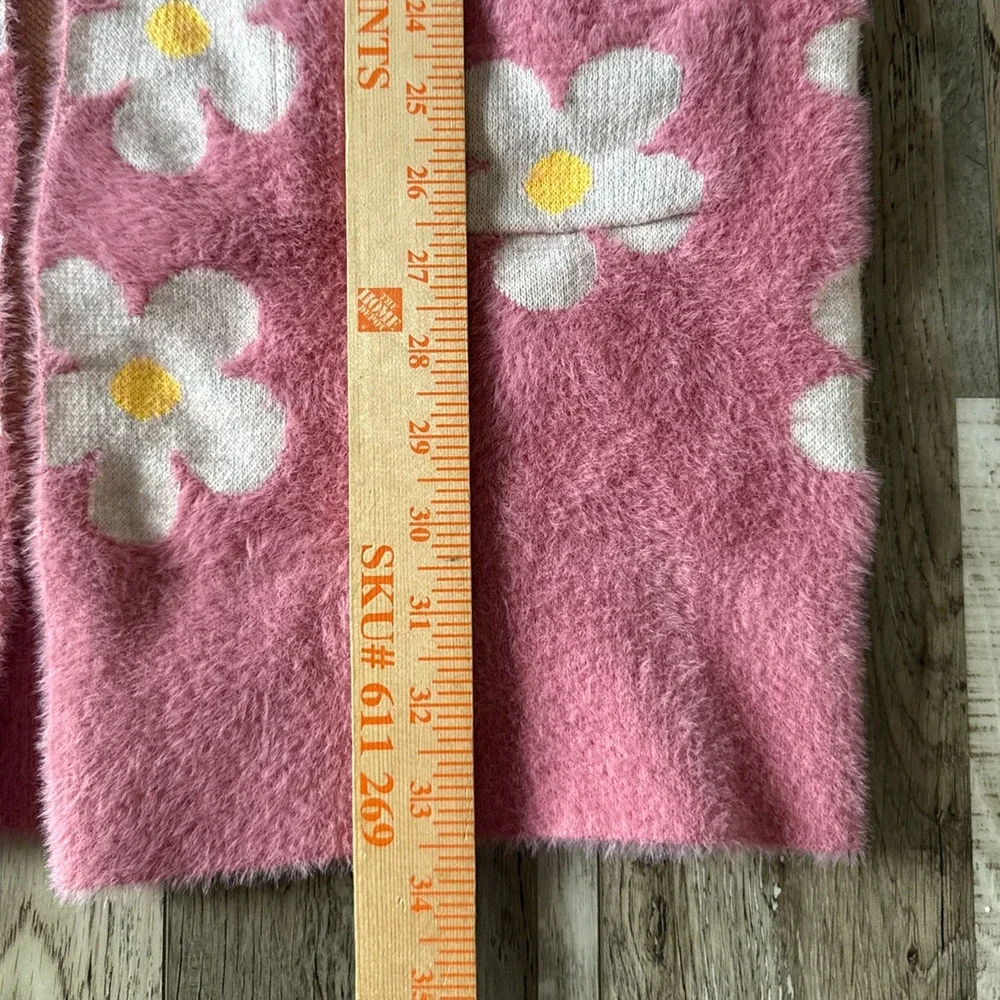 Simply Southern‎ Fuzzy Daisy Pink Long Open Front Duster Cardigan Sweater Small